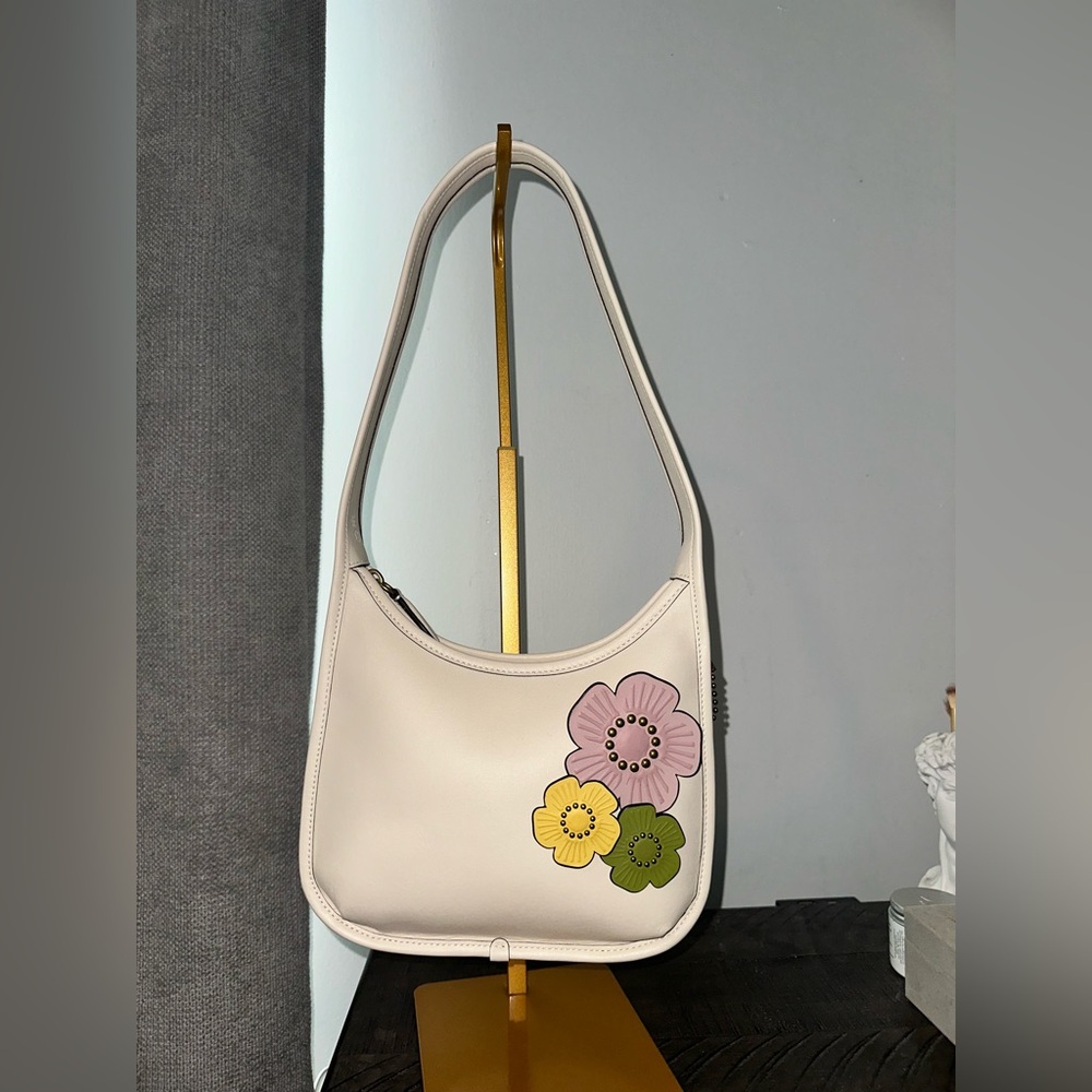 Coach Curve Zip Bag customized with floral tea rose appliqués